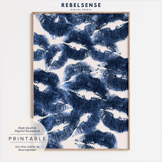 Blue Lipstick Kisses Print