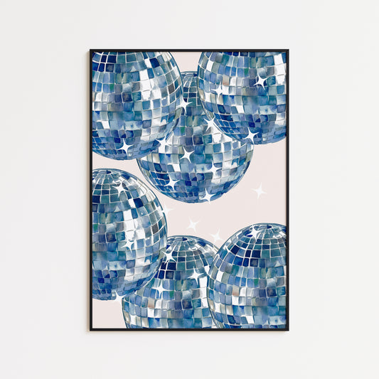 Navy Blue Disco Ball Print
