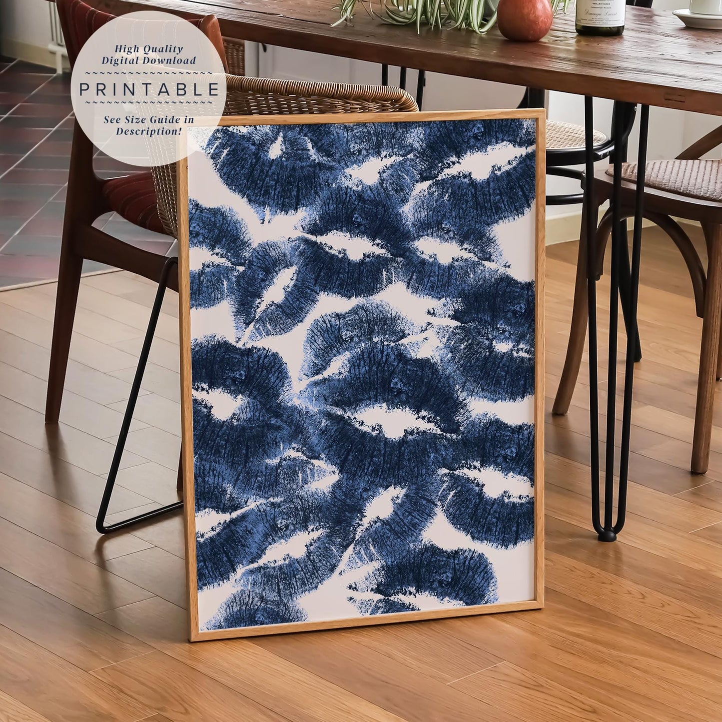 Blue Lipstick Kisses Print