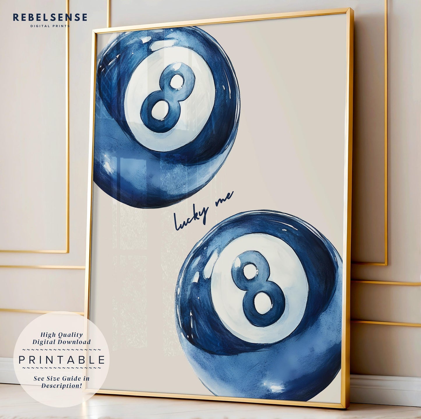 Navy Blue 8 Pool Ball Print