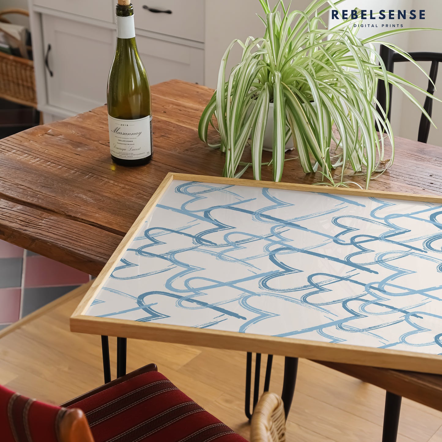 Blue Retro Hearts Print