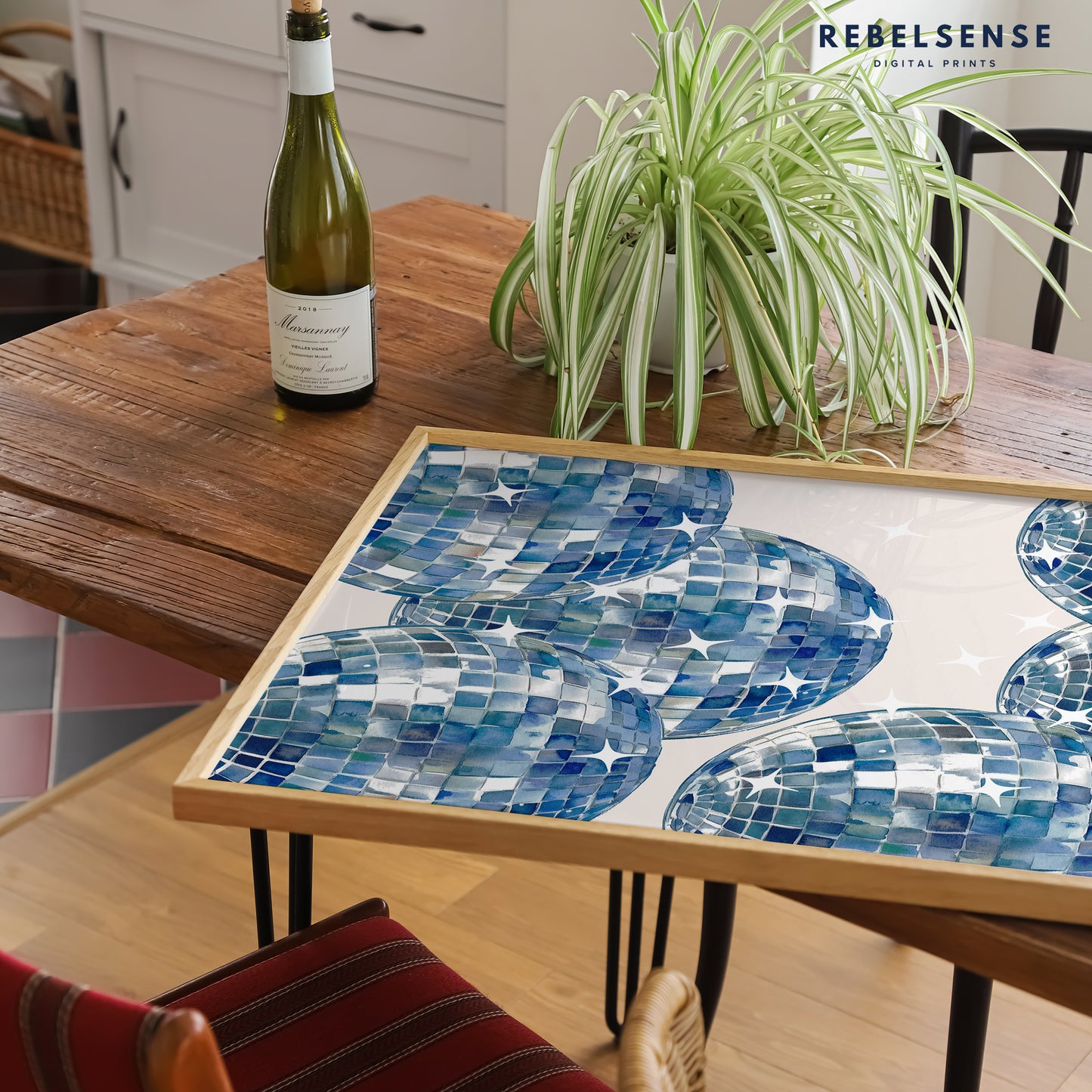 Navy Blue Disco Ball Print