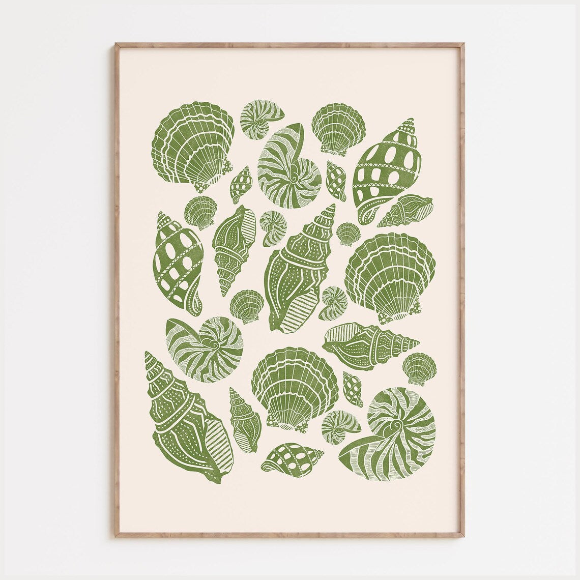 Seashells Linocut Style Print