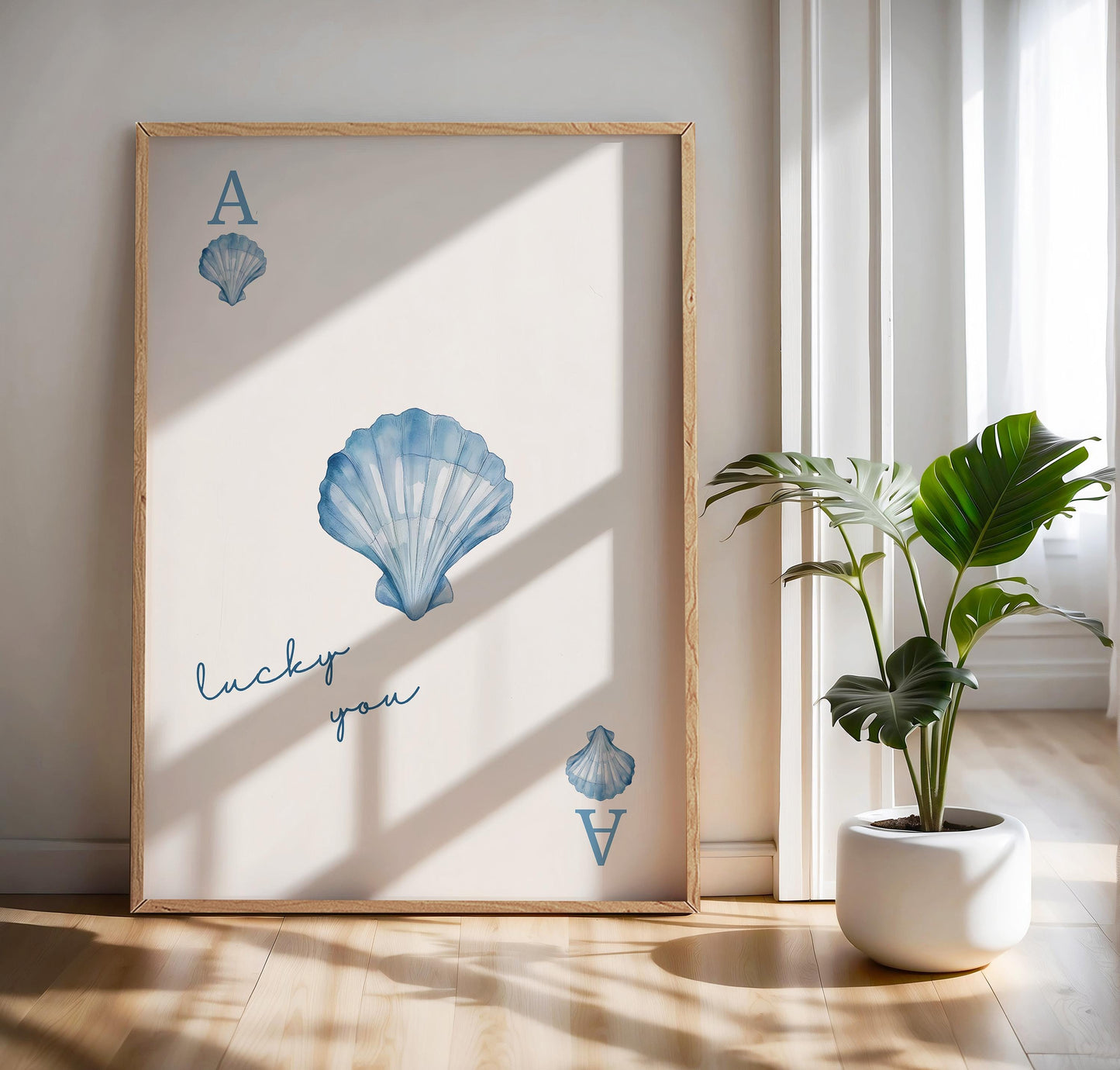 Blue Seashell Playing Card Print