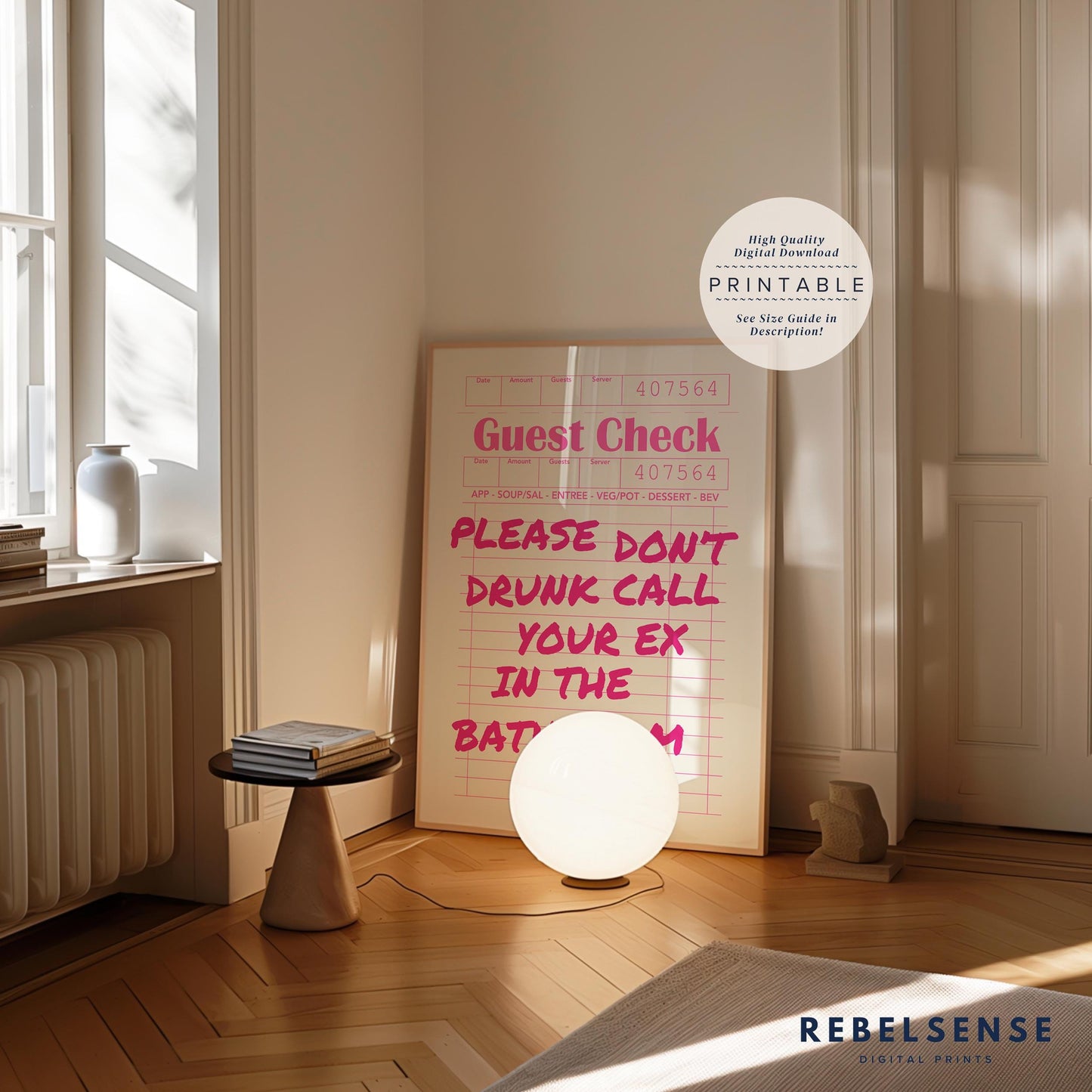 Pink Guest Check Bathroom Print