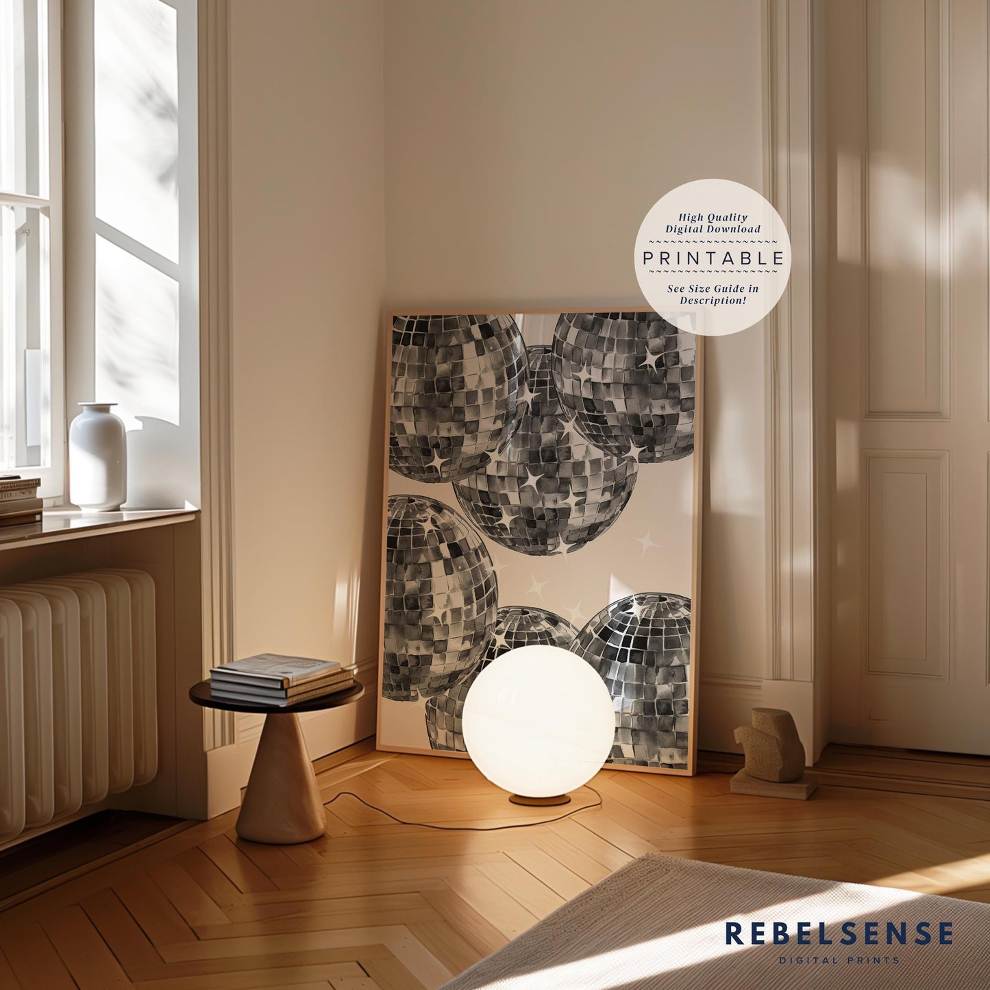 Black Disco Ball Print