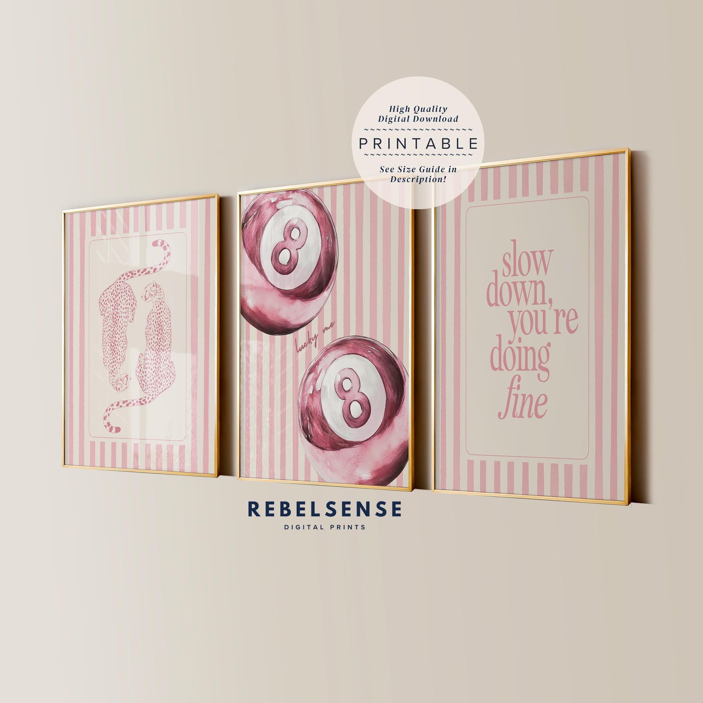 Pink Set Of 3 Striped Prints