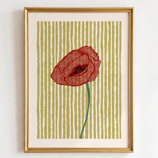 Poppy Linocut Style Print