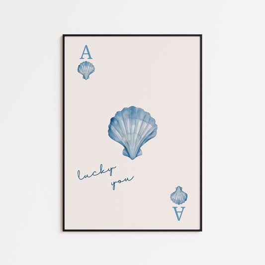Blue Seashell Playing Card Print