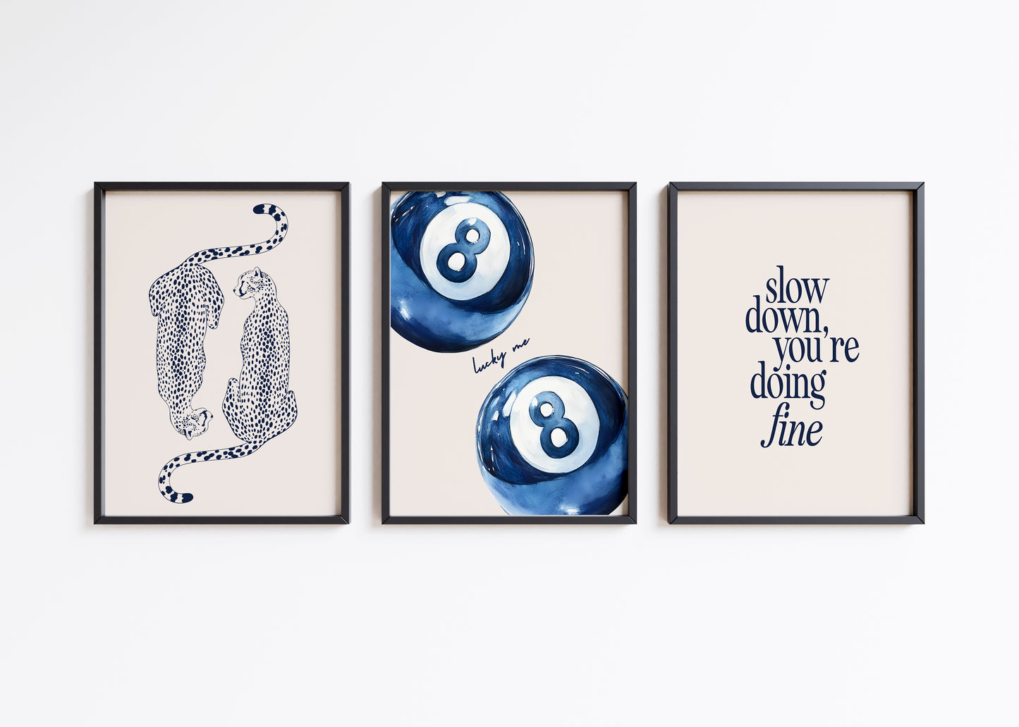 Navy Blue lucky Leopard Set Of 3 Prints