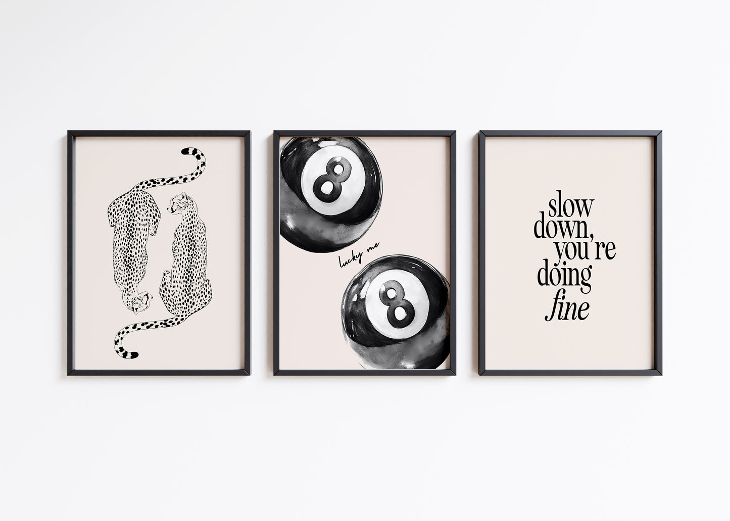 Black Lucky Leopard Set Of 3 Prints