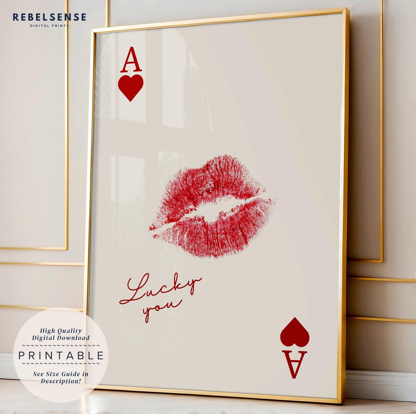 Red Ace Of Hearts Lips Print