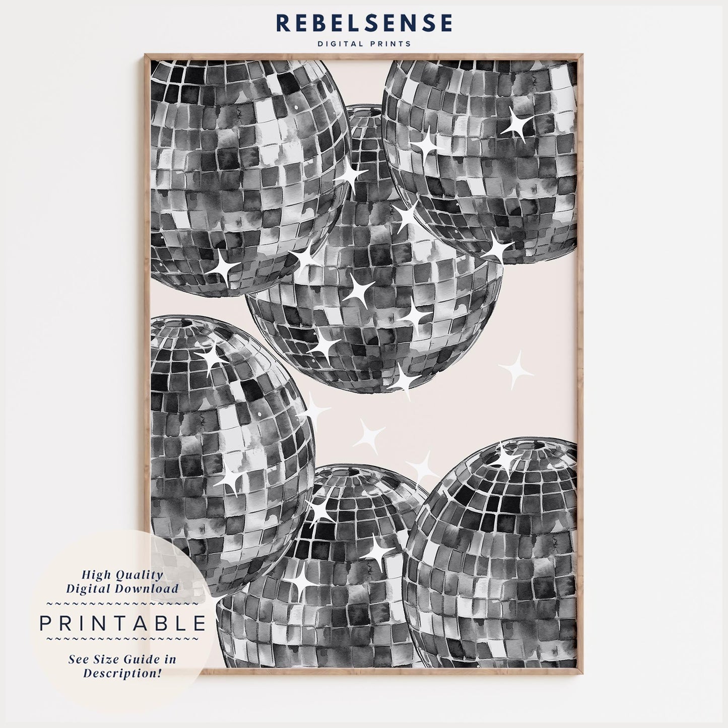 Black Disco Ball Print