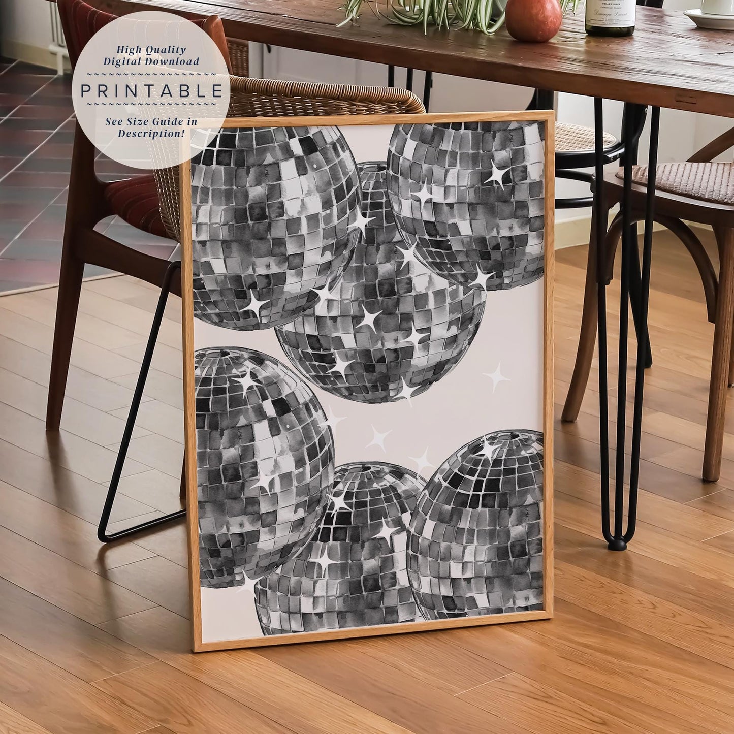 Black Disco Ball Print