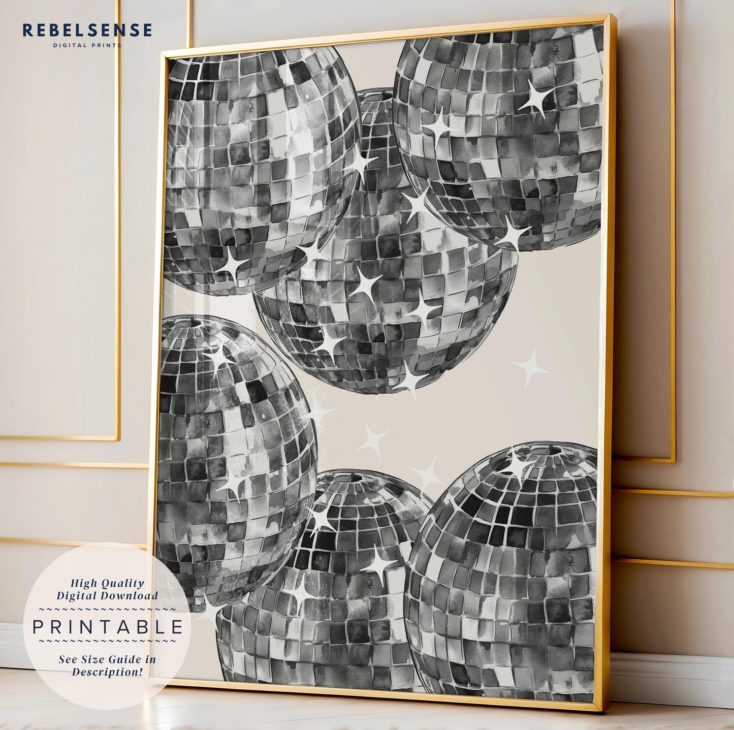 Black Disco Ball Print