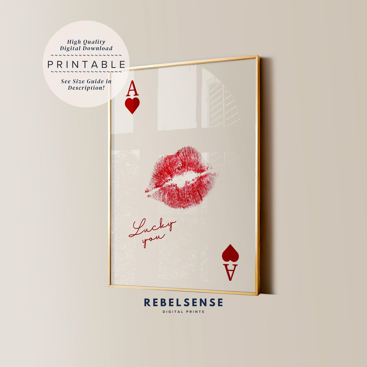 Red Ace Of Hearts Lips Print