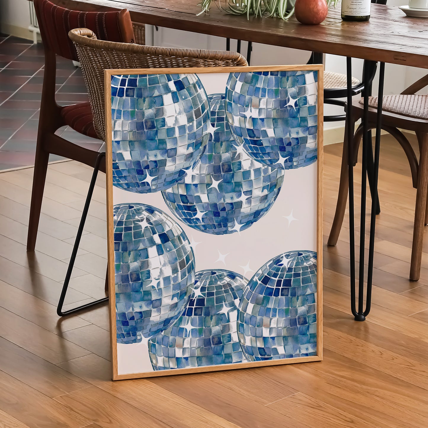 Navy Blue Disco Ball Print