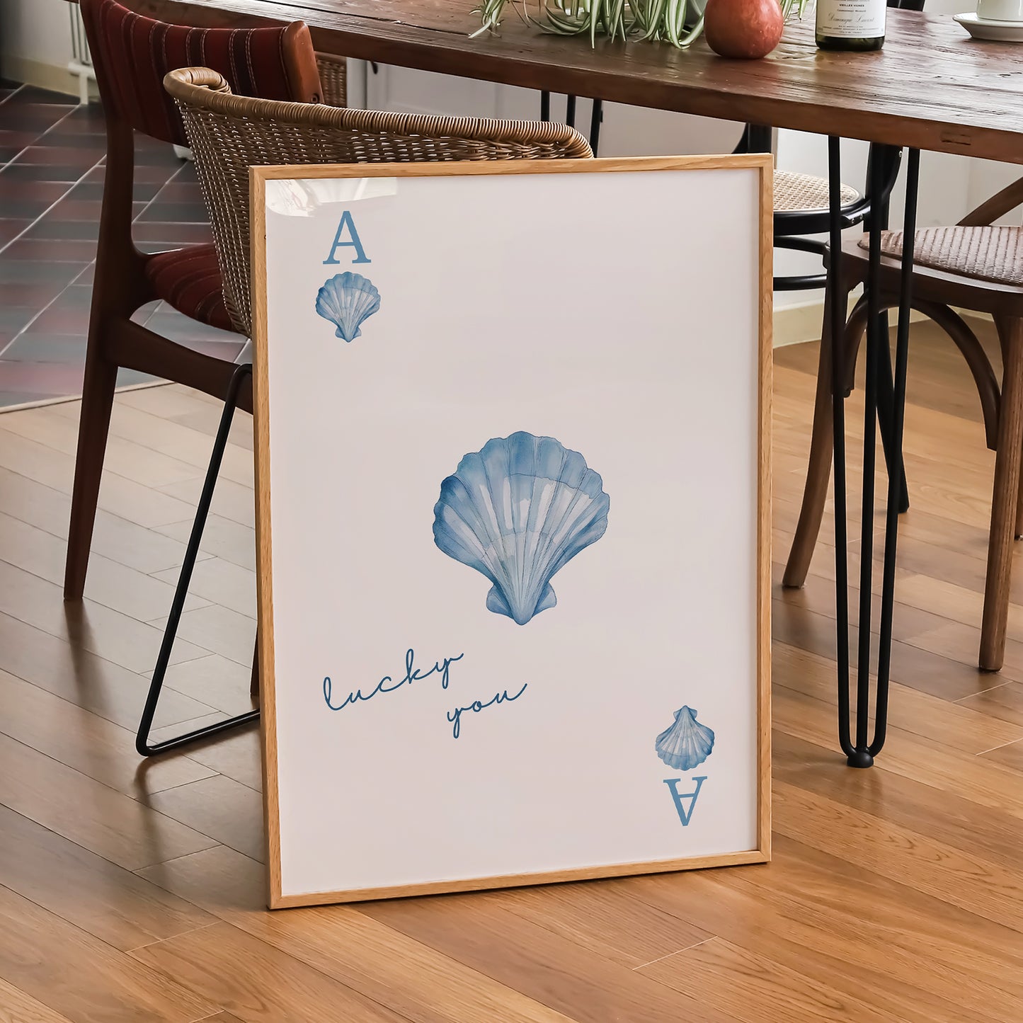 Blue Seashell Playing Card Print
