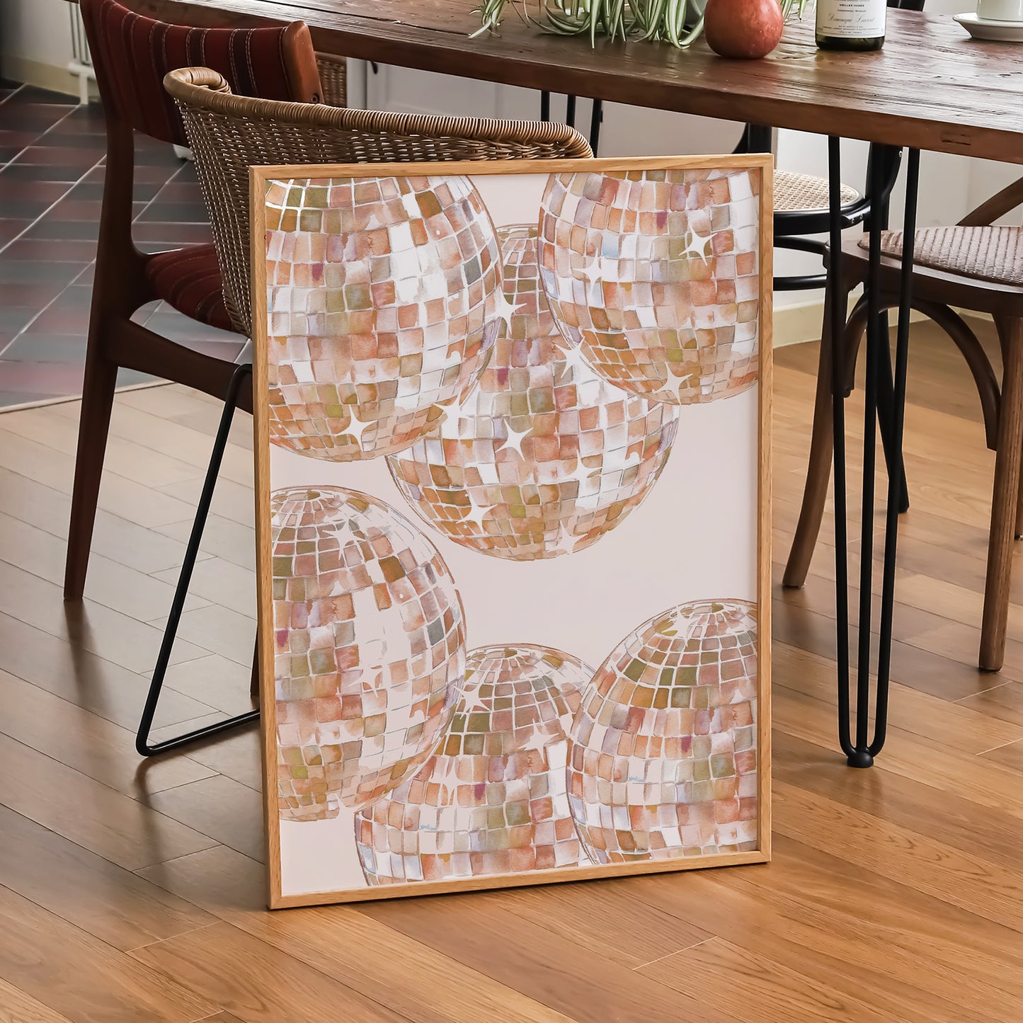 Beige Disco Ball Print