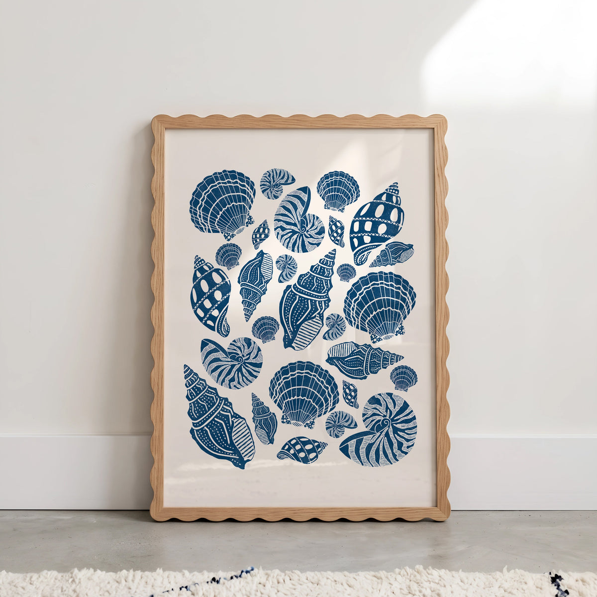 Seashells Linocut Style Print