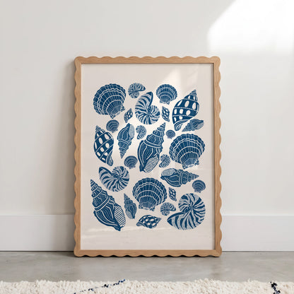 Seashells Linocut Style Print