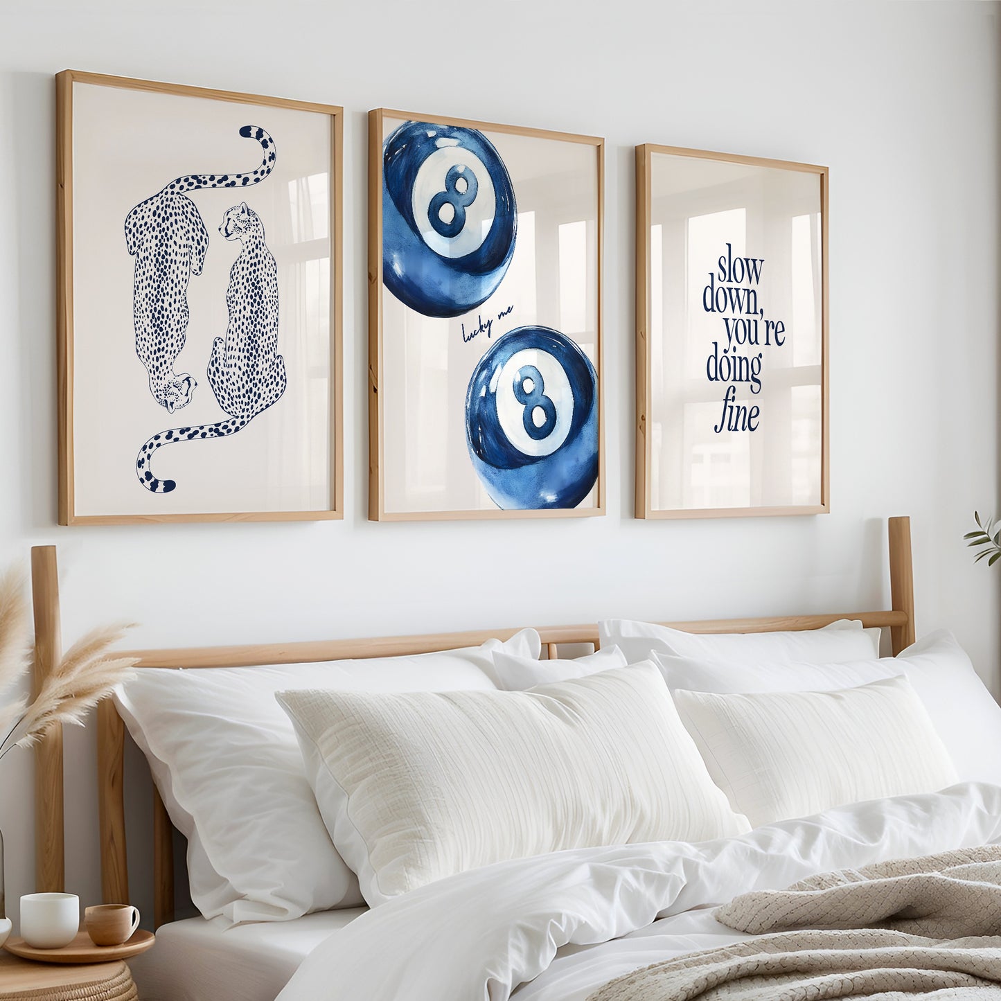 Navy Blue lucky Leopard Set Of 3 Prints