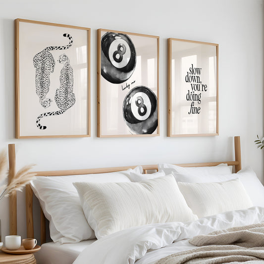 Black Lucky Leopard Set Of 3 Prints