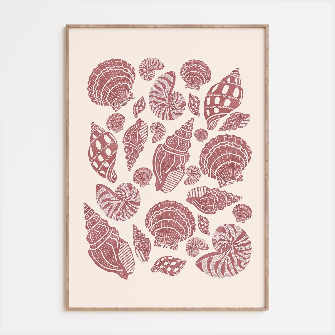 Seashells Linocut Style Print
