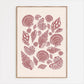 Seashells Linocut Style Print