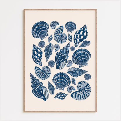 Seashells Linocut Style Print