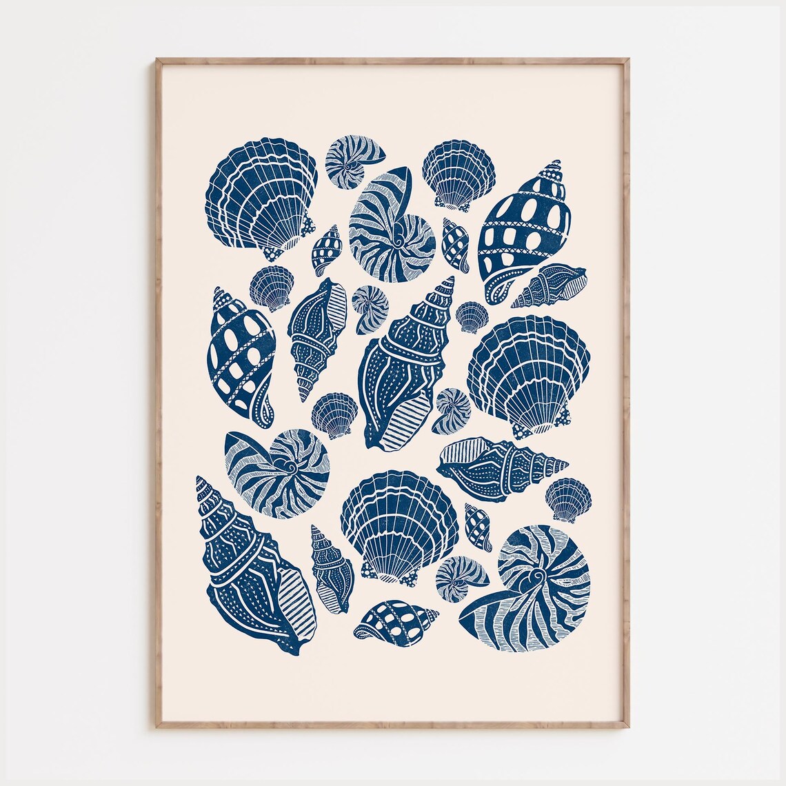 Seashells Linocut Style Print