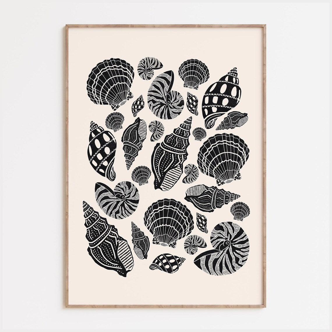 Seashells Linocut Style Print