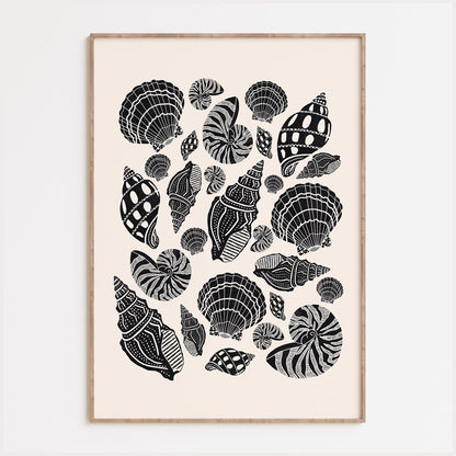 Seashells Linocut Style Print