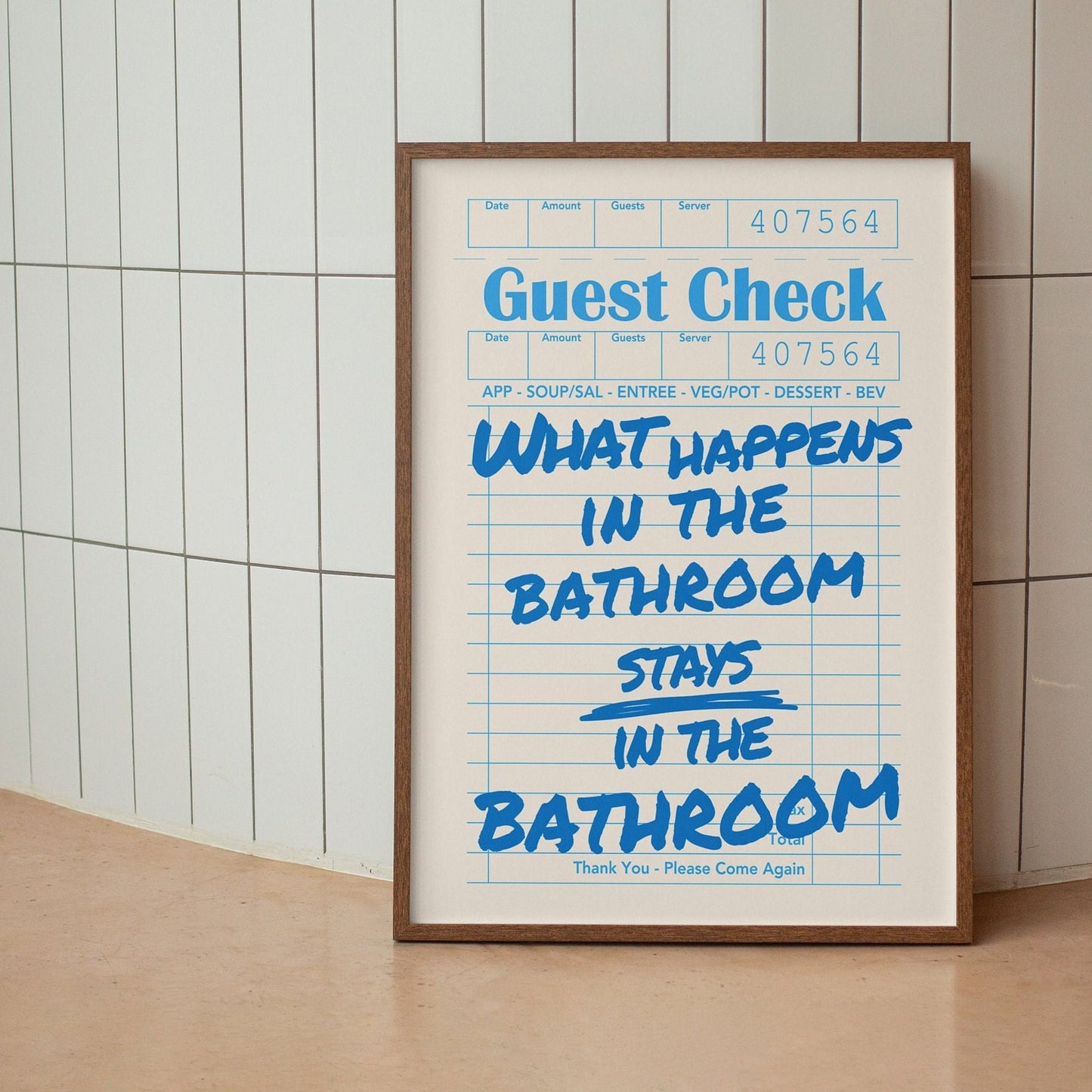 Blue Bathroom Guest Check Print