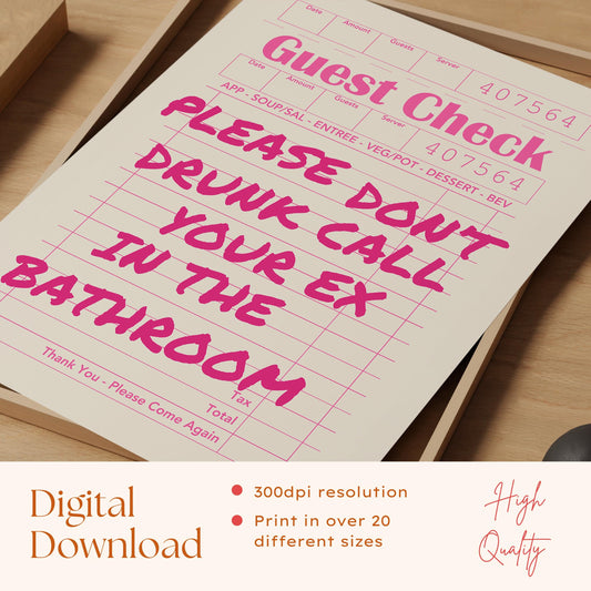Pink Guest Check Bathroom Print