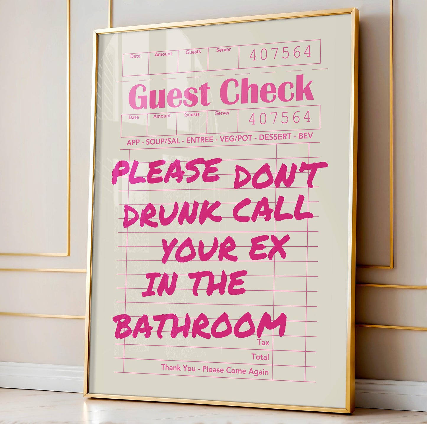Pink Guest Check Bathroom Print