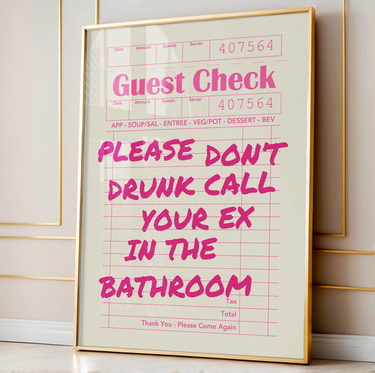 Pink Guest Check Bathroom Print