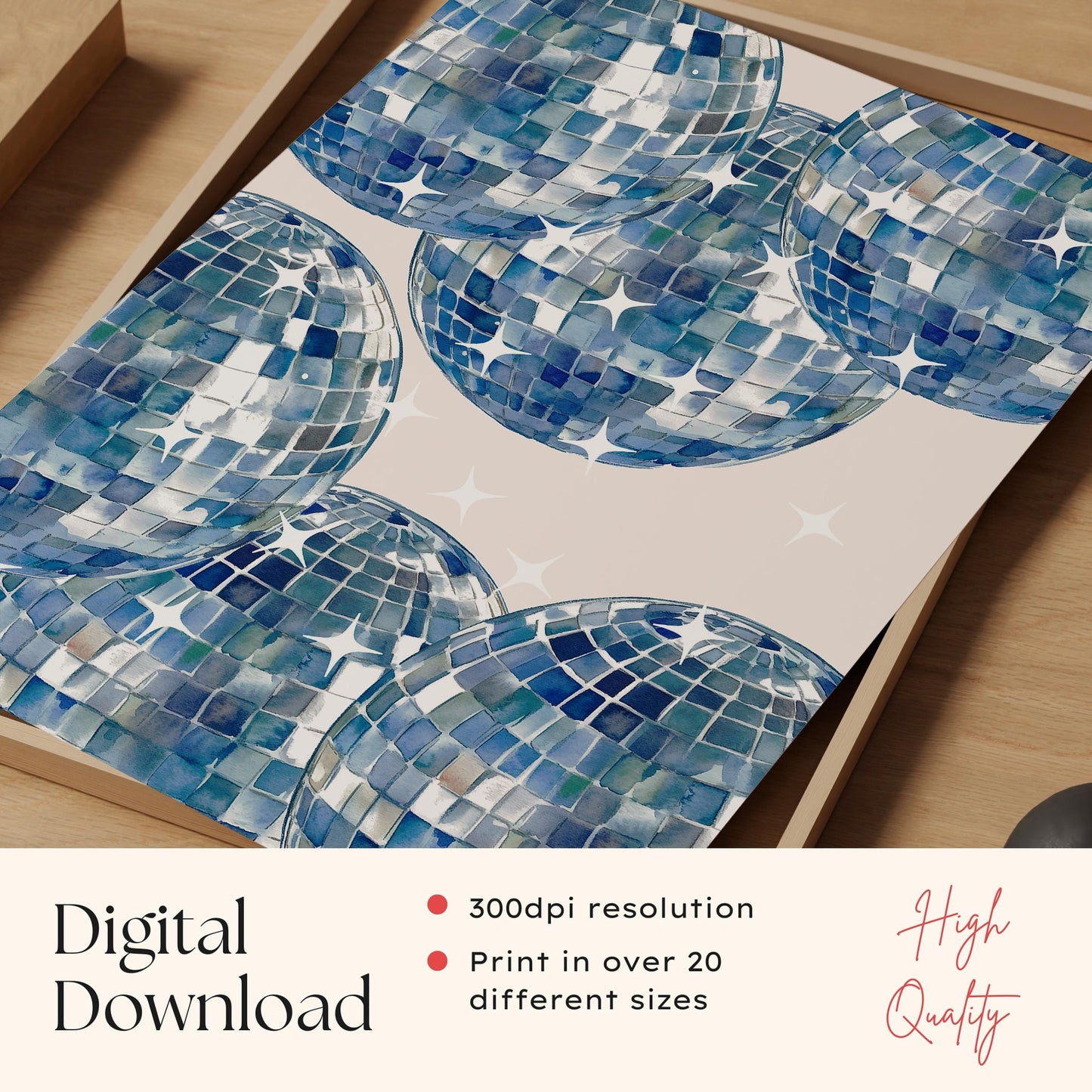 Navy Disco Ball Print