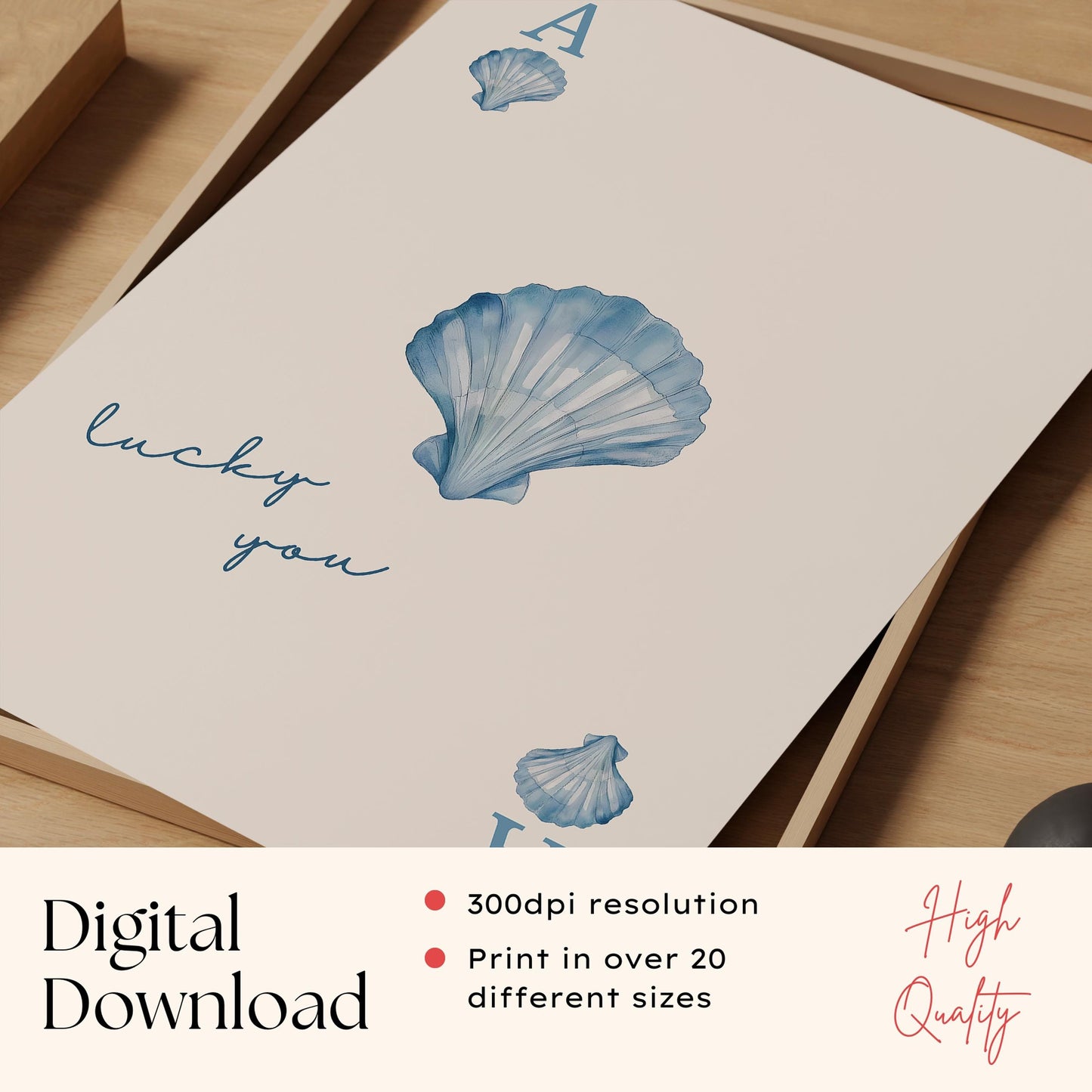 Blue Seashell Playing Card Print