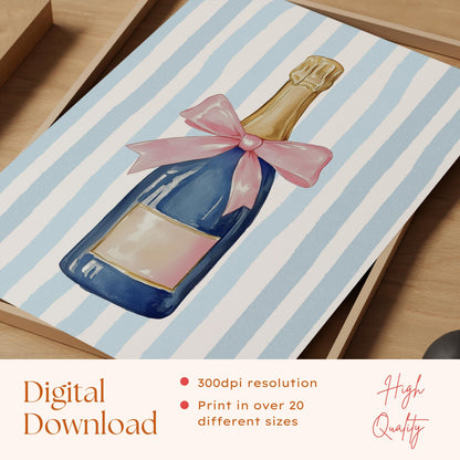 Champagne Bottle Watercolor Print