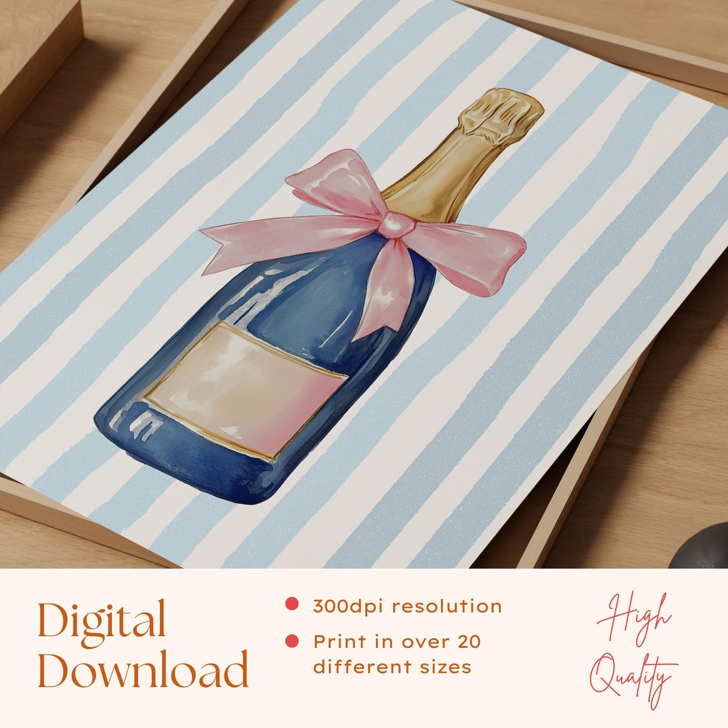 Champagne Bottle Watercolor Print