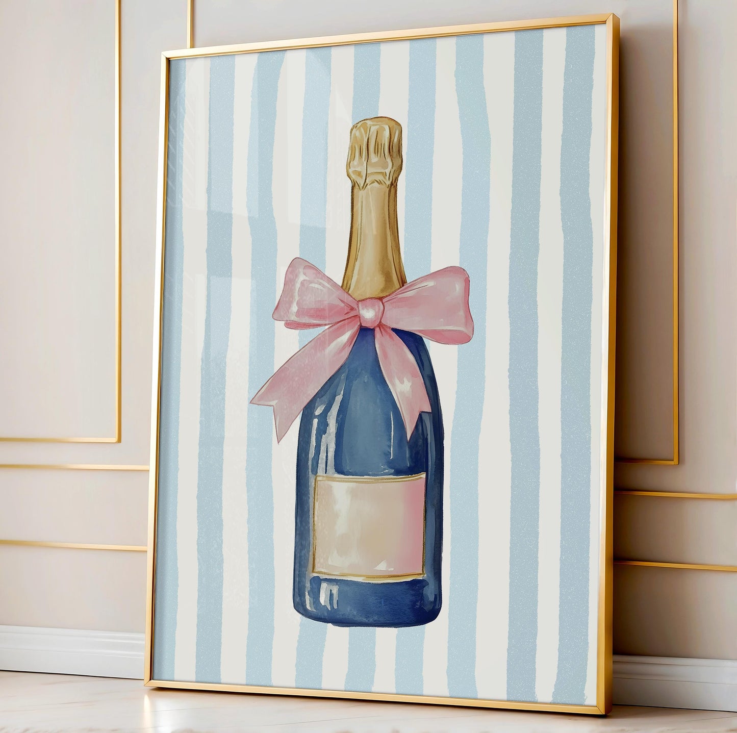 Champagne Bottle Watercolor Print