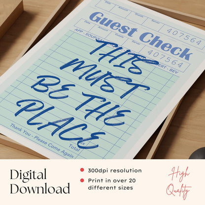 Guest Check Print 'This Must Be The Place'