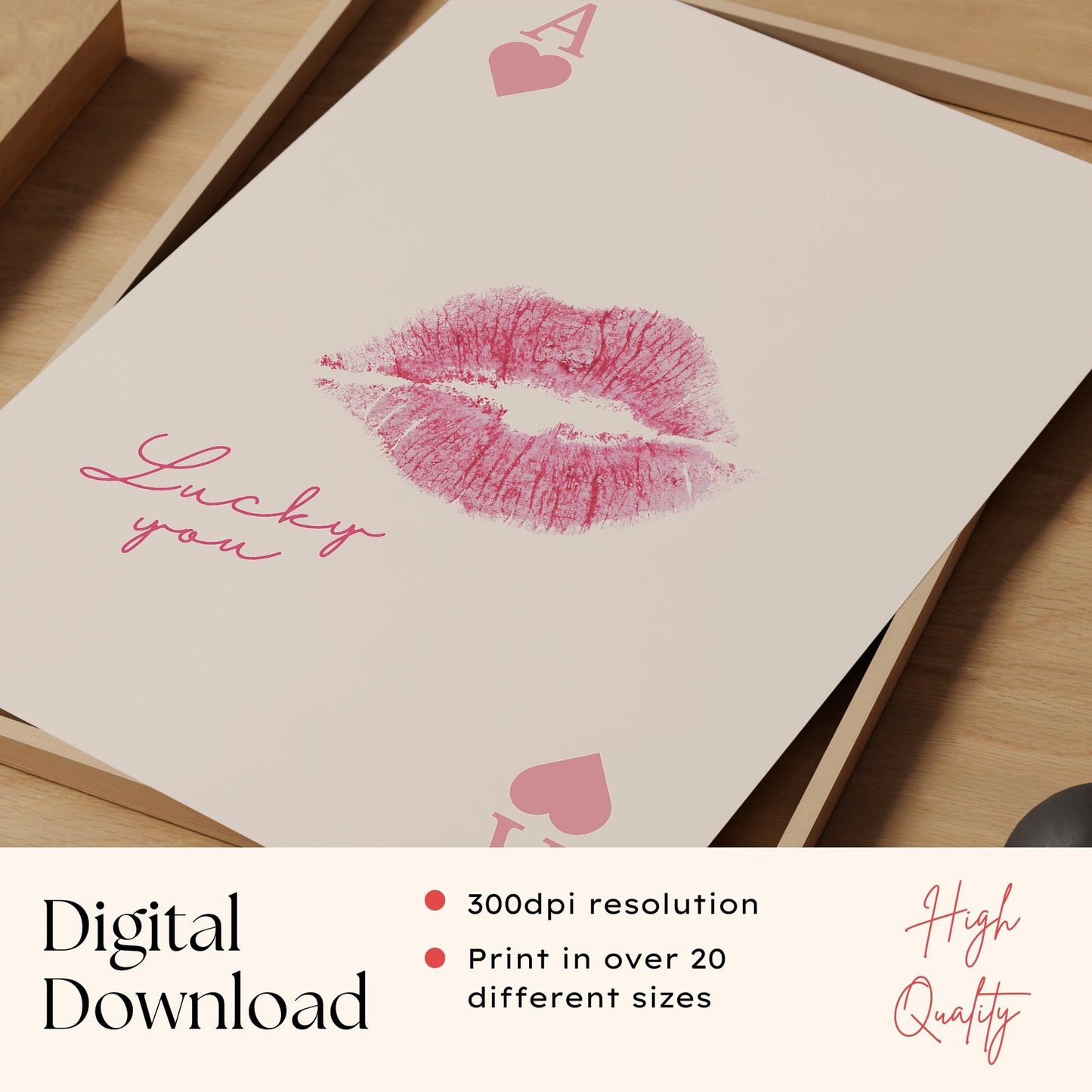 Pink Lips Ace of Hearts Print