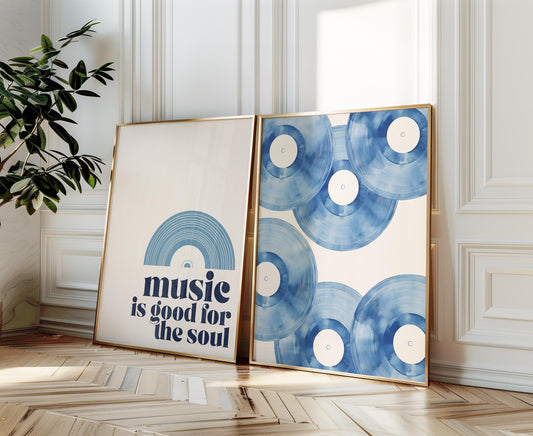 Blue Vinyl Record Prints Set