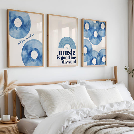 Music Vinyl Set Of 3 Prints