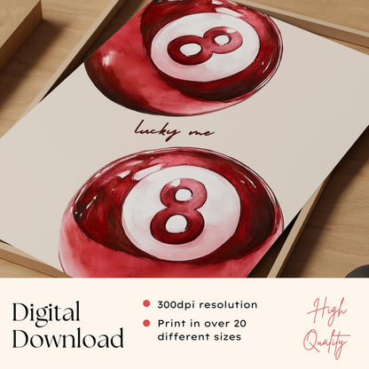 Red 8 Ball Watercolor Print