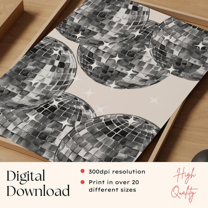 Black Disco Ball Print