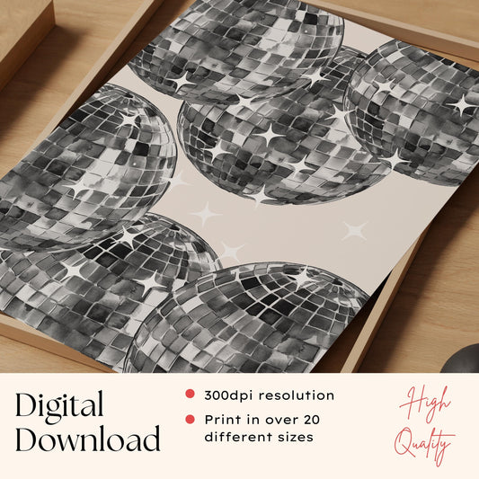 Black Disco Ball Print