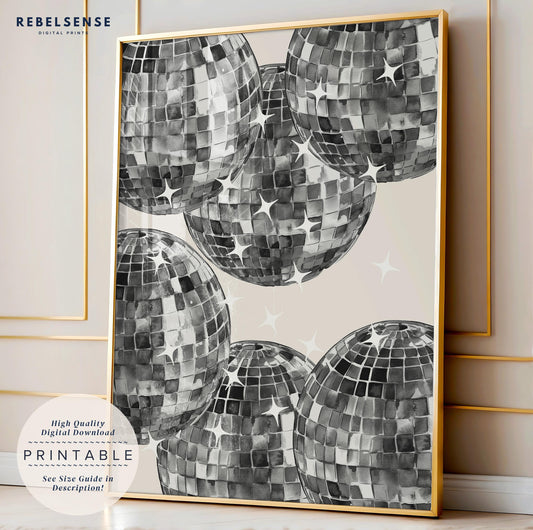 Black Disco Ball Print